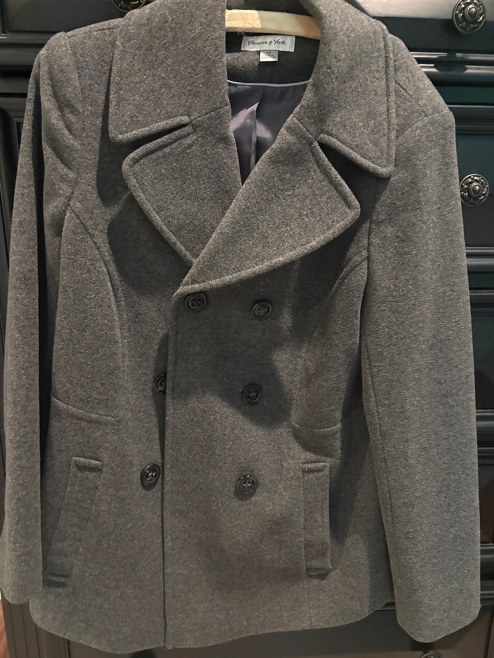 Preston & York Gray Double-Breasted Peacoat